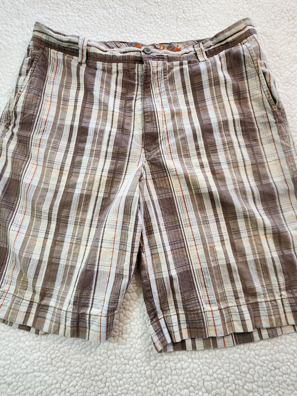 Tommy Bahama Brown & Cream Plaid Flat Front Shorts